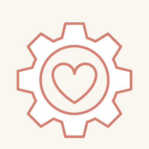 Red gear with a heart in the center on a beige background