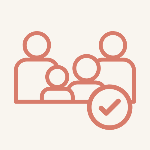 Icon of three people with a check mark, symbolizing a team or group with approval.