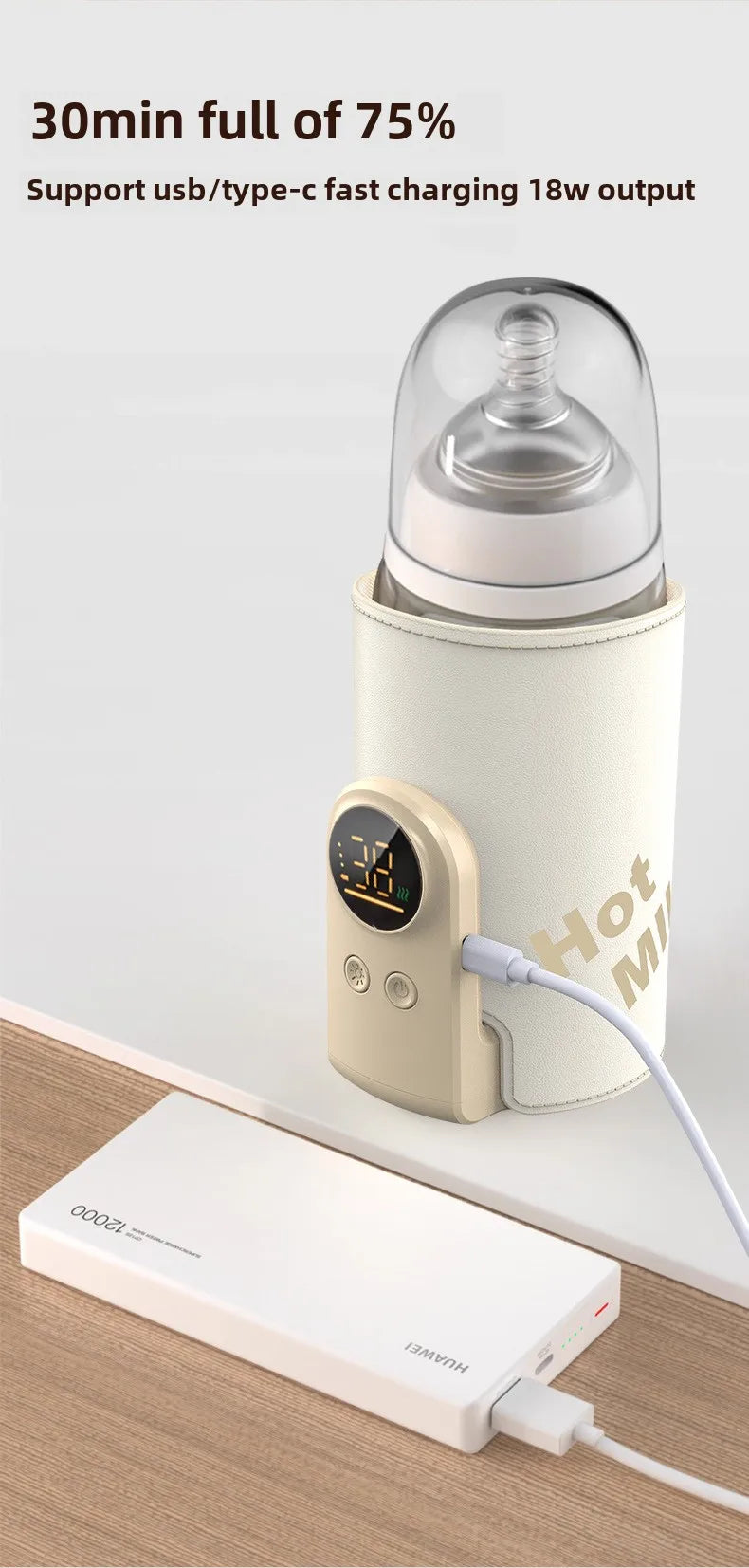 SmartWarm Rechargeable USB Baby Bottle Warmer – Adjustable Temperature Display
