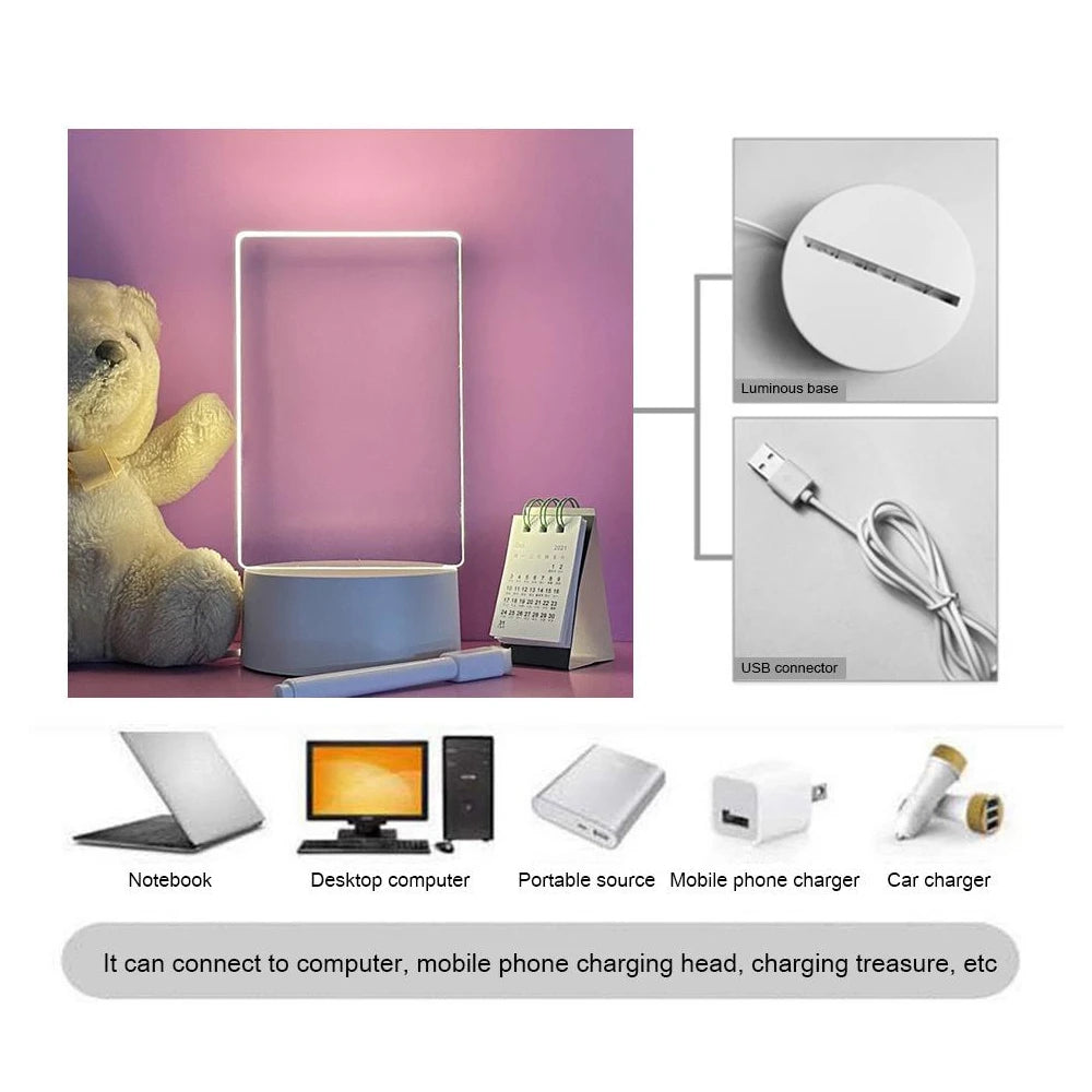 LED Message Board Acrylic Night Light USB