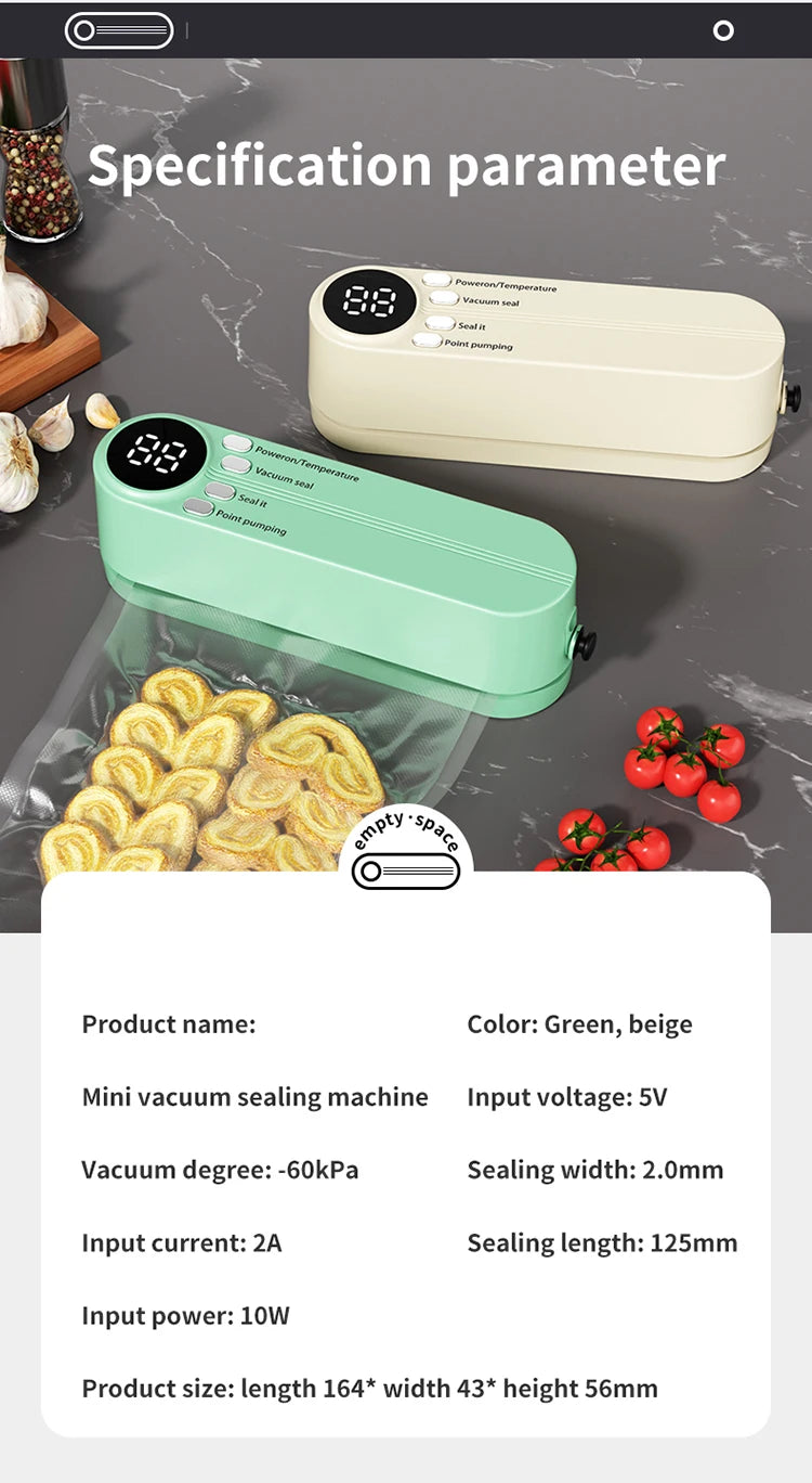 Portable USB Rechargeable Mini Vacuum Sealer with Bags