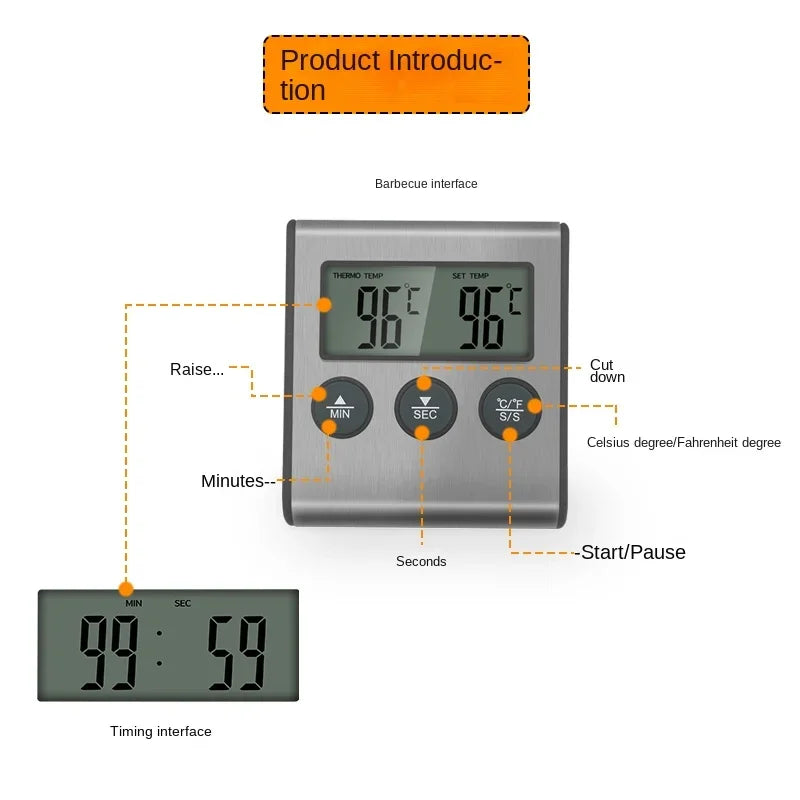 Smart Wireless BBQ Oven Thermometer Probe Timer